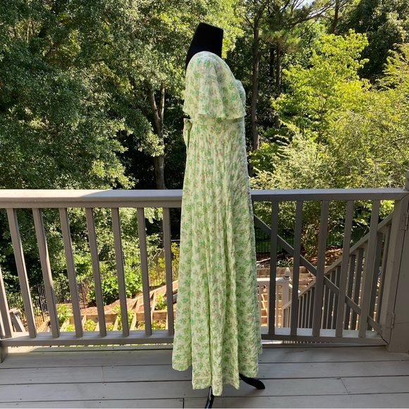 Vintage 60s Floral Cottagecore Flutter Sleeve Button Front Maxi Peasant Dress - Picture 2 of 16